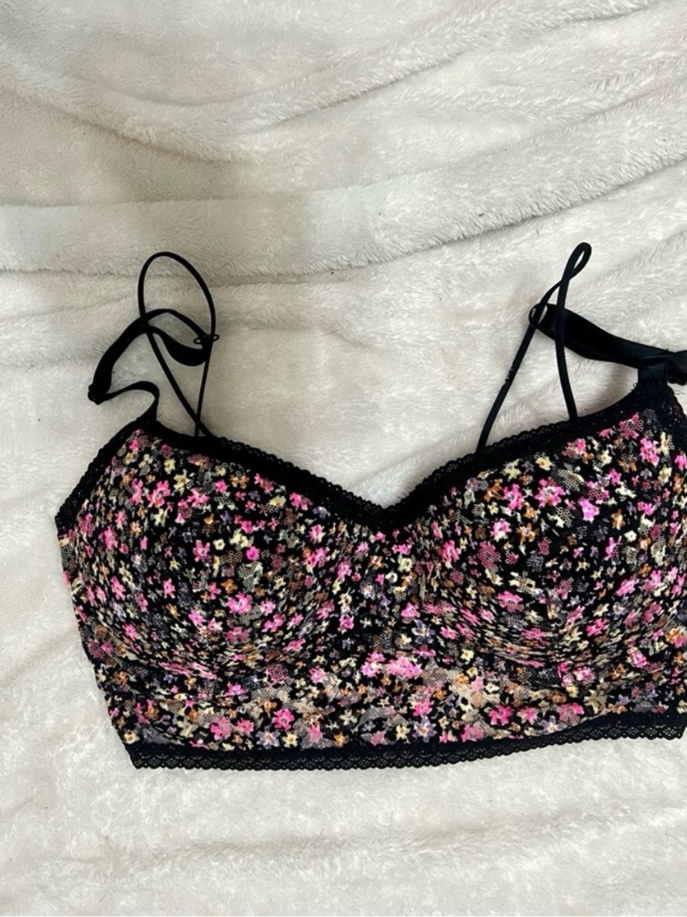 PINK Victoria's Secret Black Floral Longline Bralette
